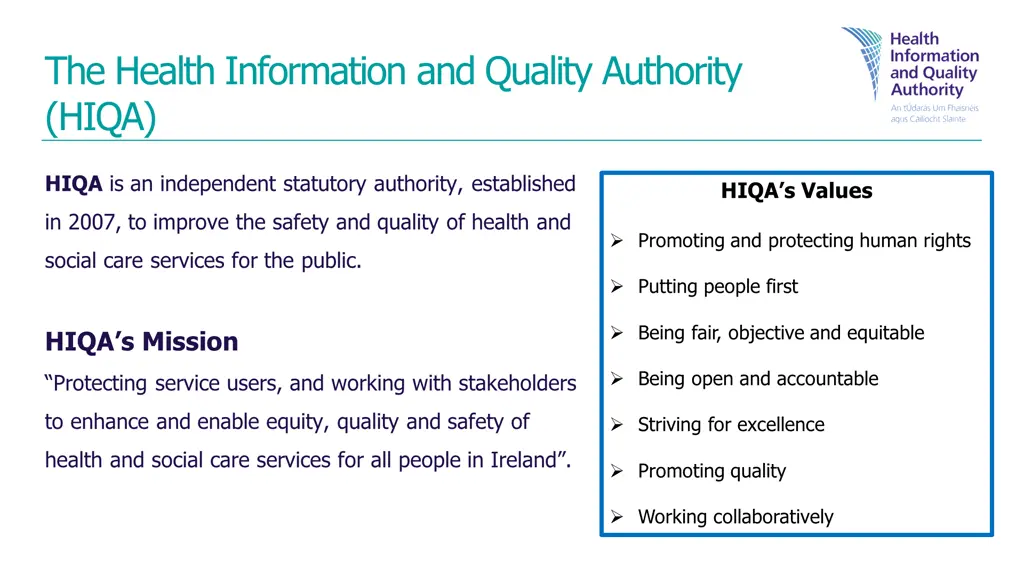 the health information and quality authority hiqa