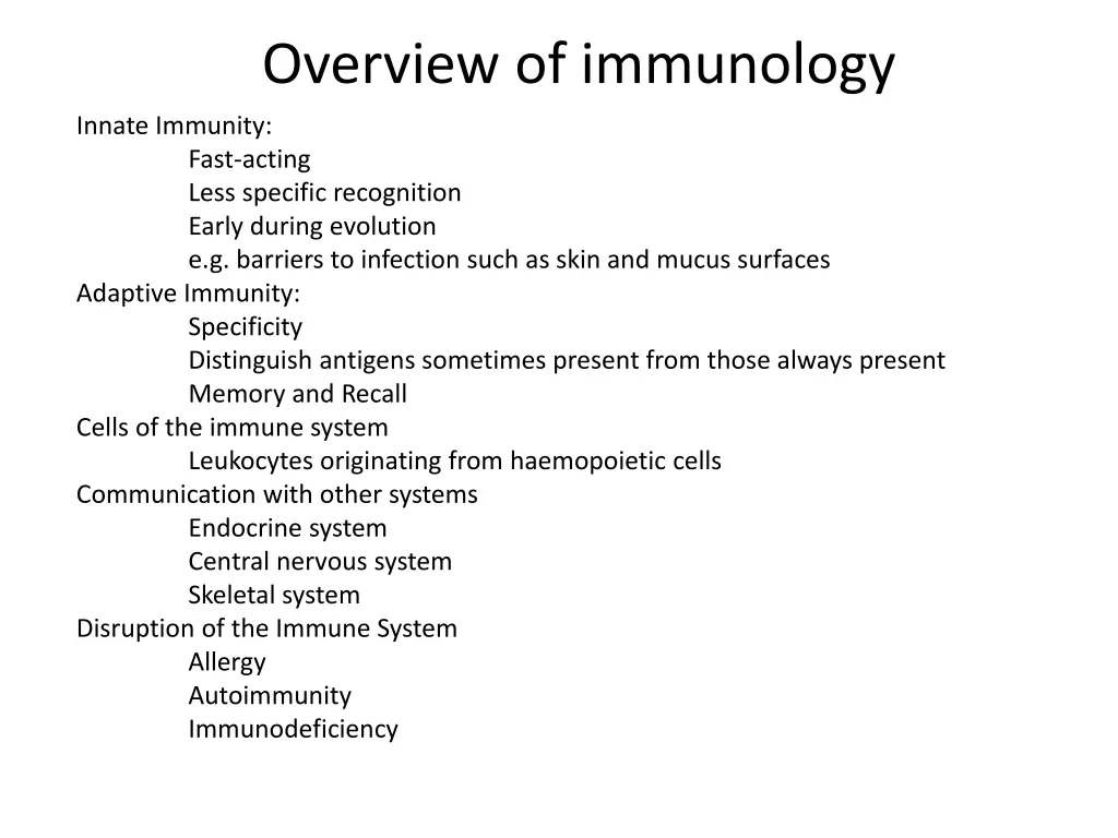 overview of immunology