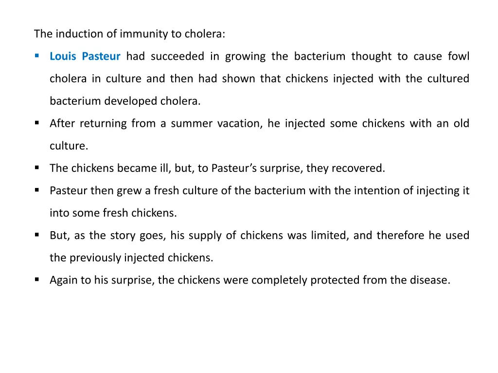 the induction of immunity to cholera