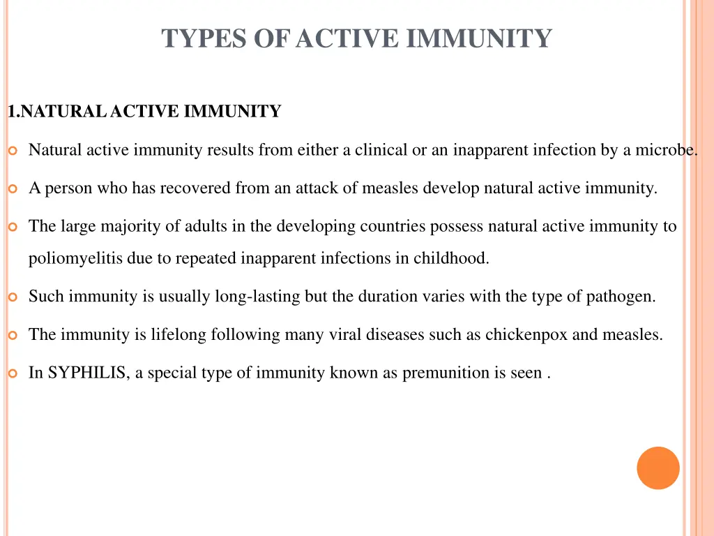 types of active immunity