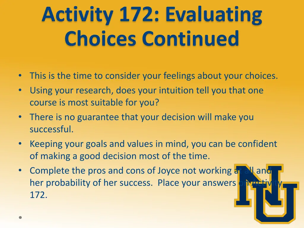 activity 172 evaluating choices continued