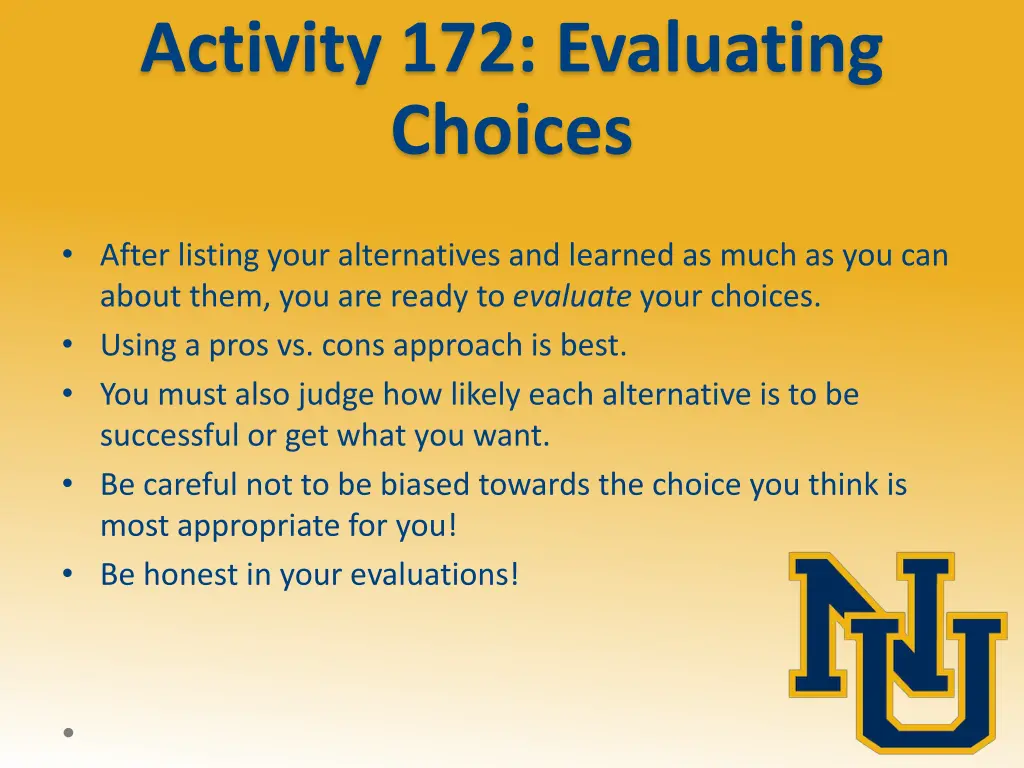 activity 172 evaluating choices