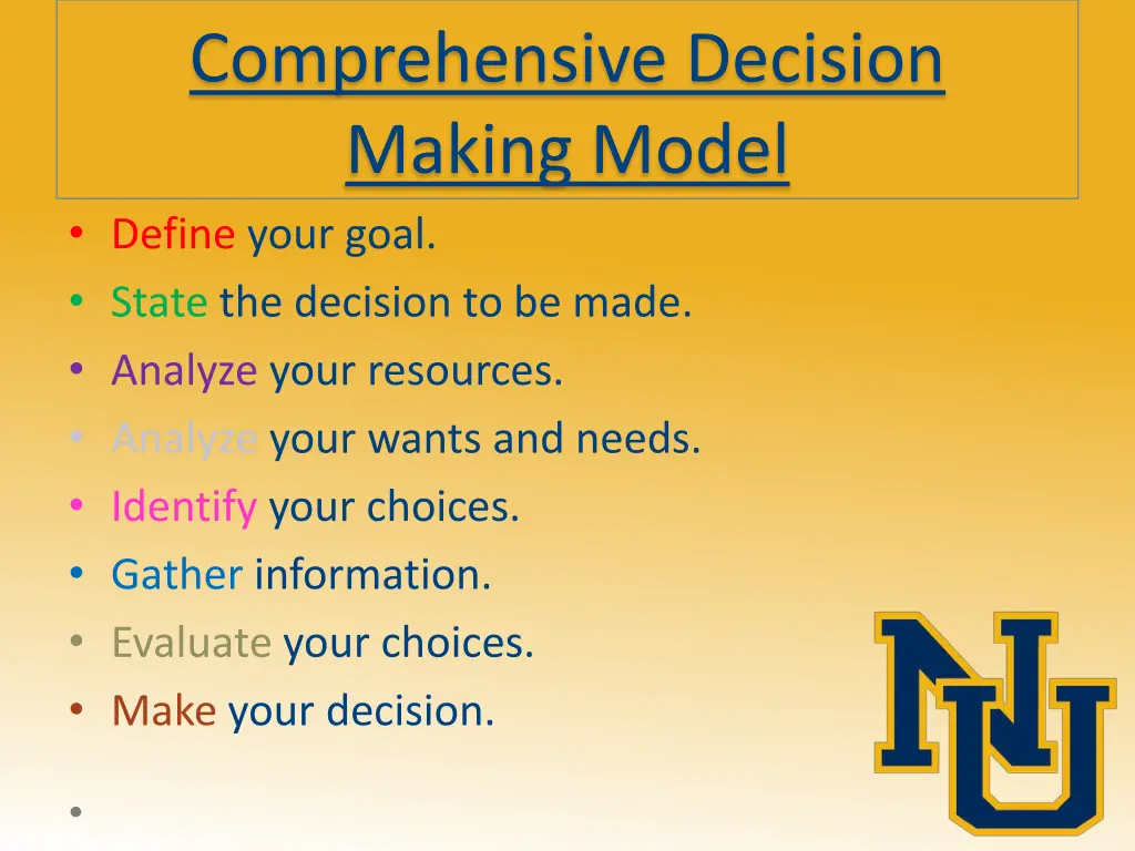 comprehensive decision making model define your