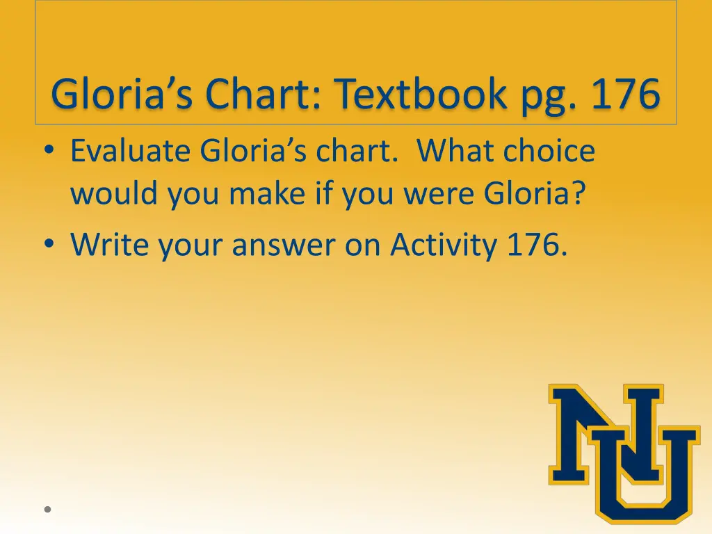 gloria s chart textbook pg 176 evaluate gloria