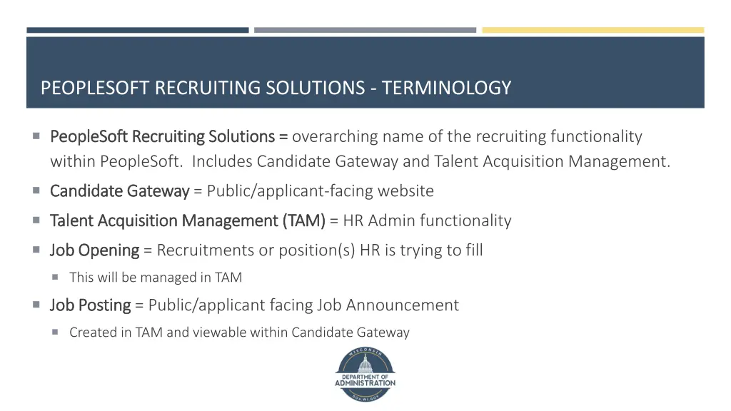 peoplesoft recruiting solutions terminology