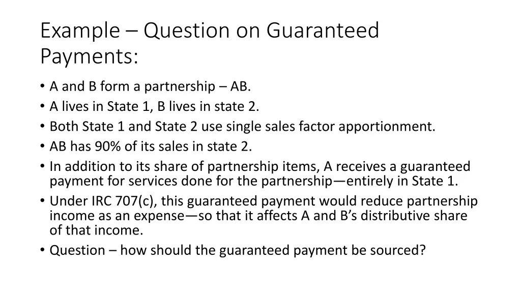 example question on guaranteed payments