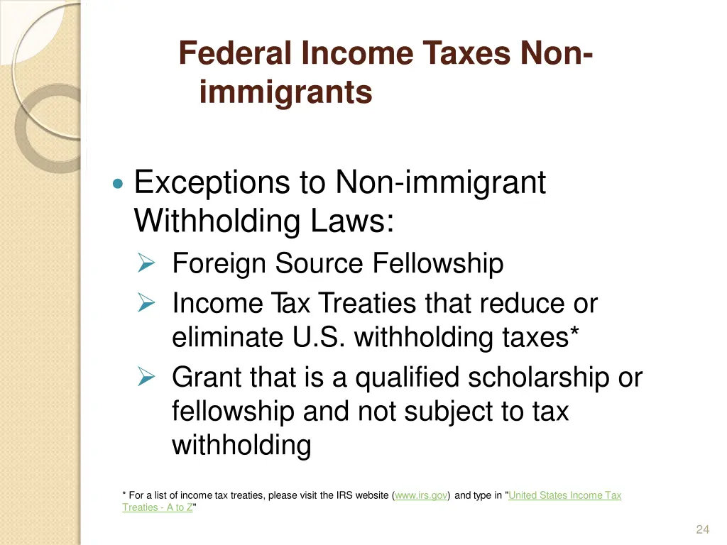 federal income taxes non immigrants 1