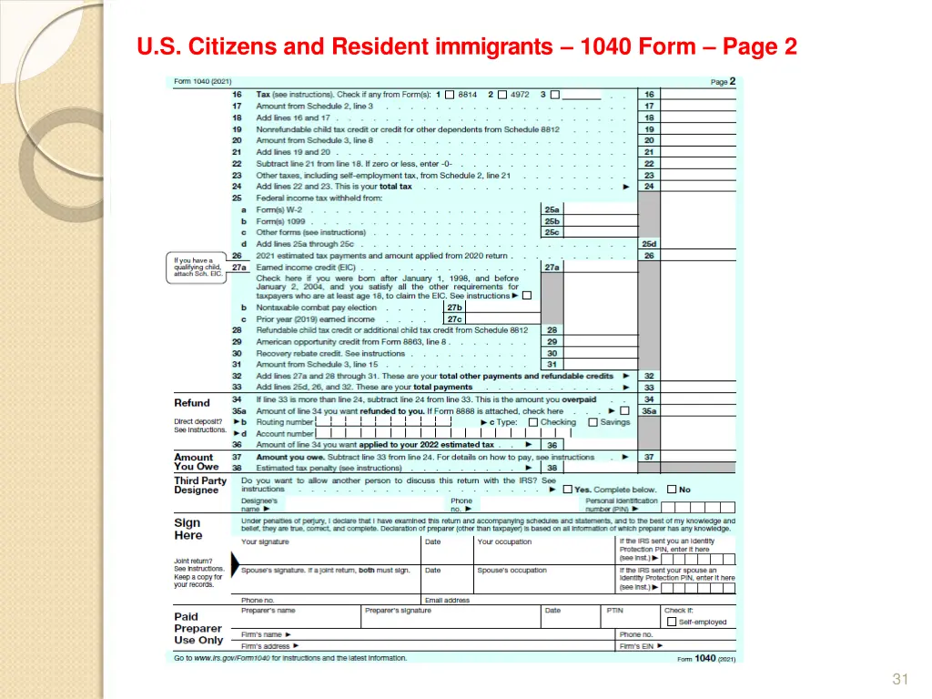 u s citizens and resident immigrants 1040 form 1