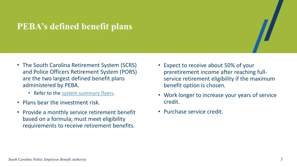 peba s defined benefit plans