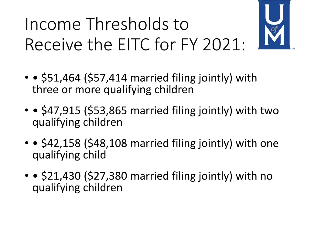 income thresholds to receive the eitc for fy 2021