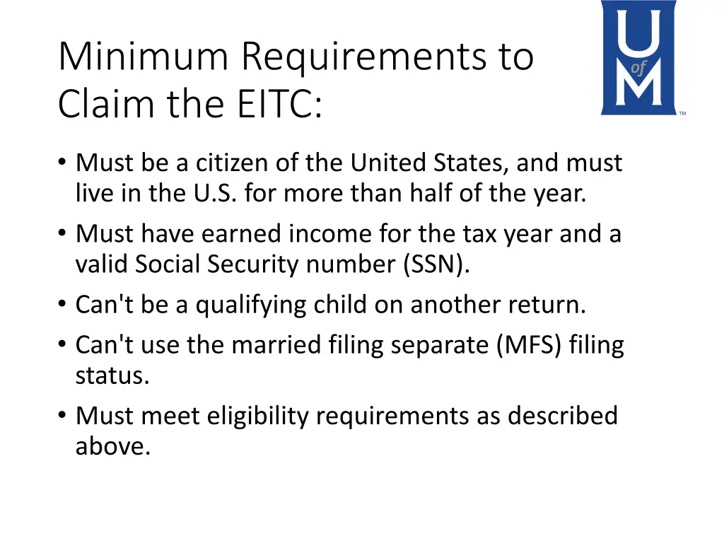 minimum requirements to claim the eitc