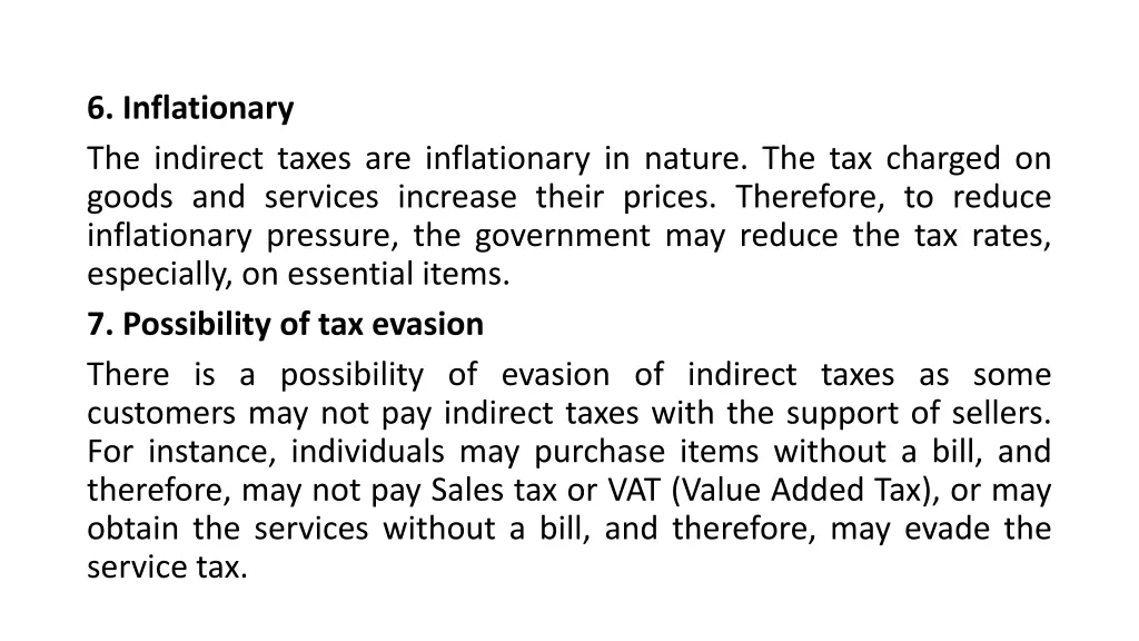 6 inflationary the indirect taxes