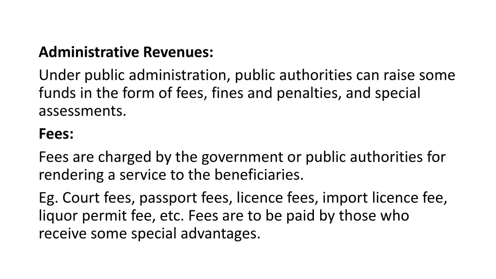 administrative revenues under public