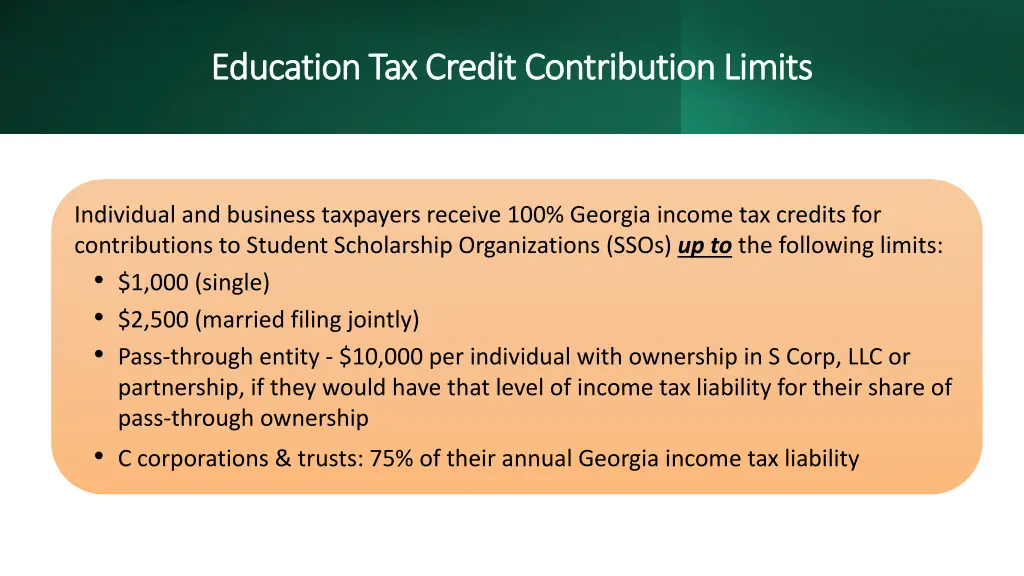 education tax credit contribution limits