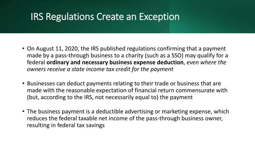 irs regulations create an exception