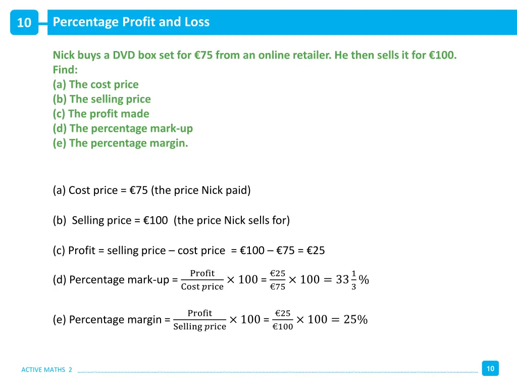 percentage profit and loss 1