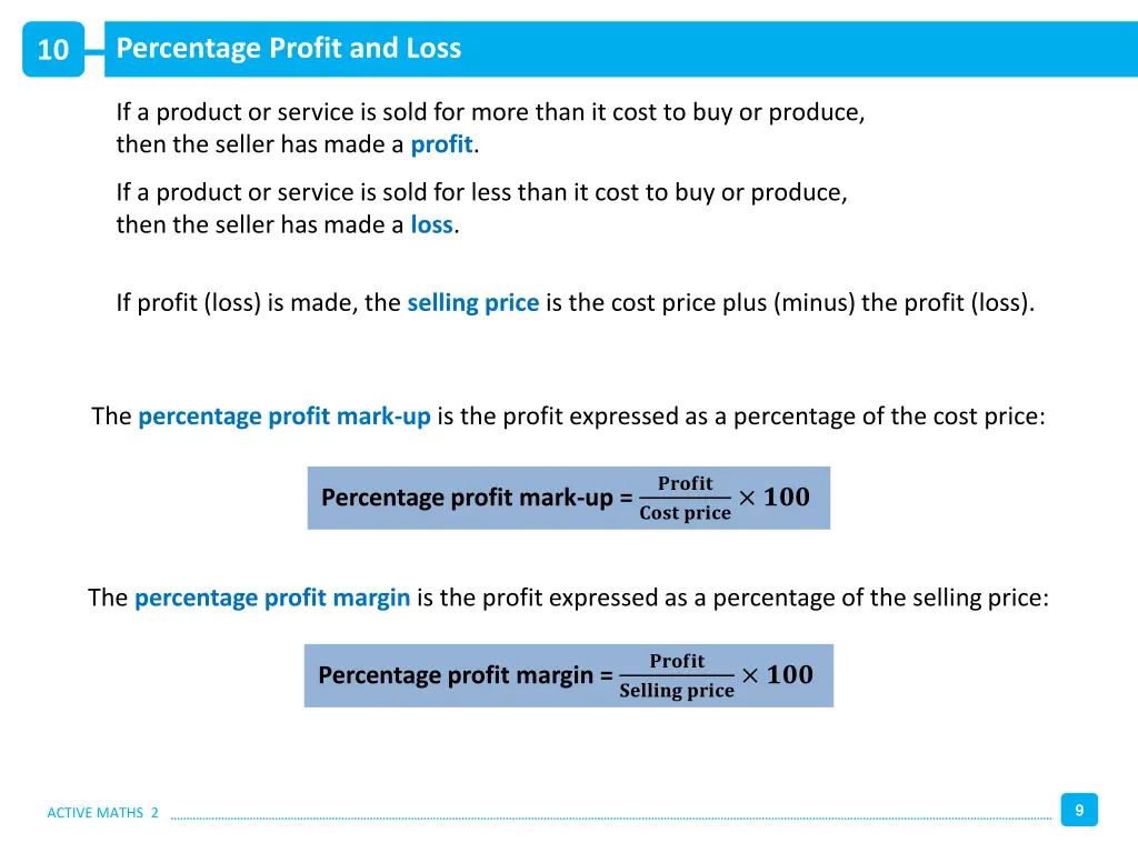 percentage profit and loss