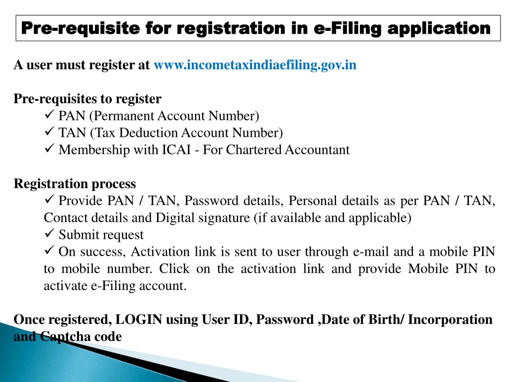 pre pre requisite for registration in e requisite