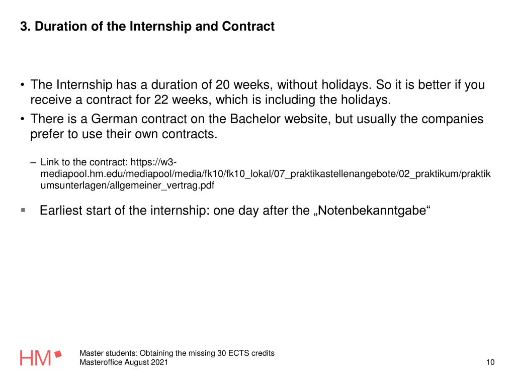 3 duration of the internship and contract