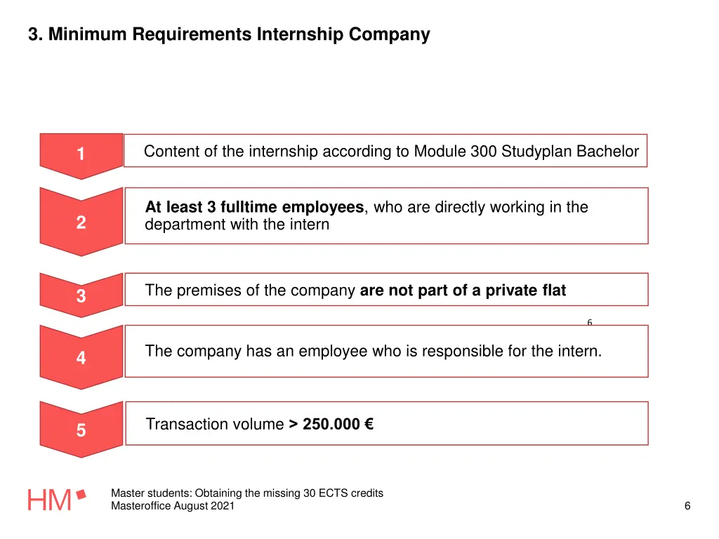 3 minimum requirements internship company