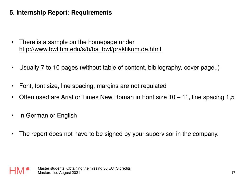 5 internship report requirements