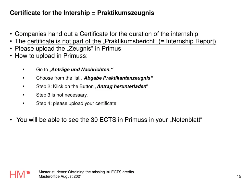 certificate for the intership praktikumszeugnis