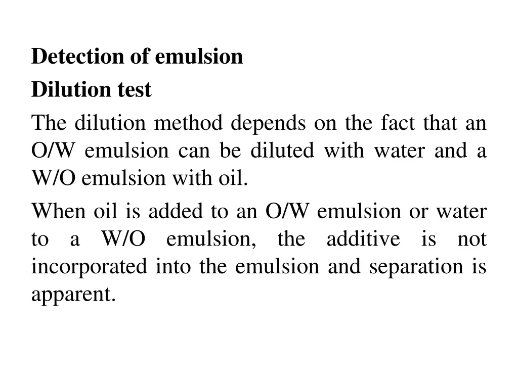 detection of emulsion dilution test the dilution