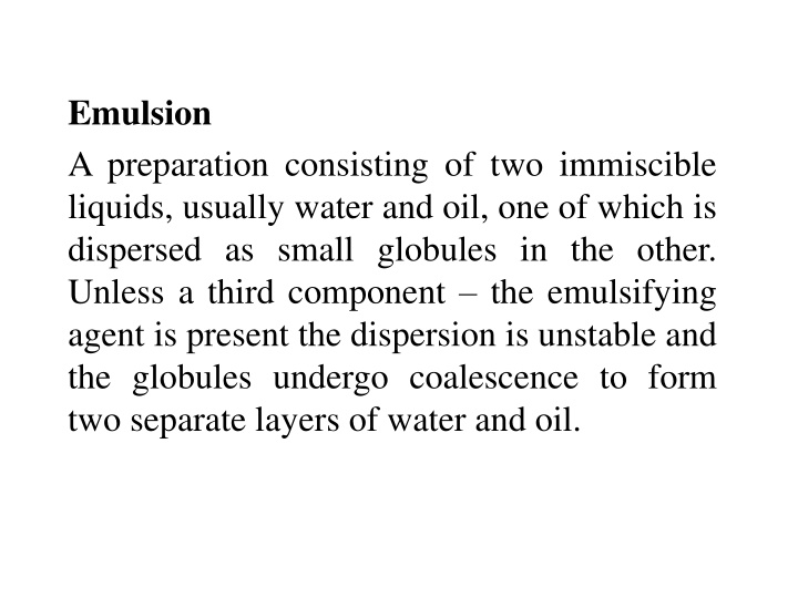 emulsion a preparation consisting