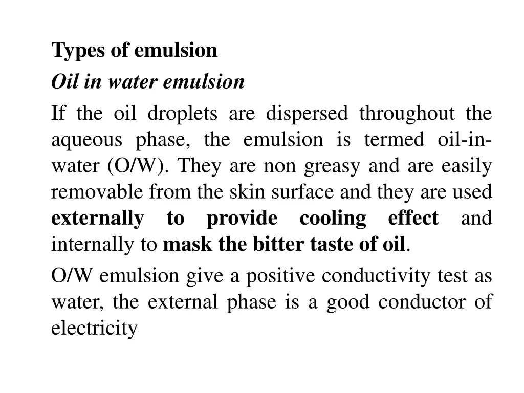 types of emulsion oil in water emulsion