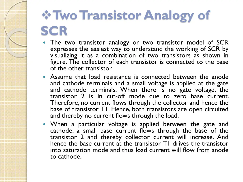 two transistor analogy of scr the two transistor