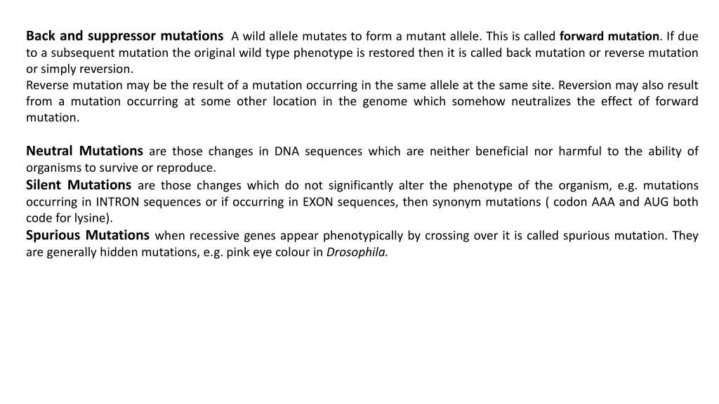 back and suppressor mutations a wild allele