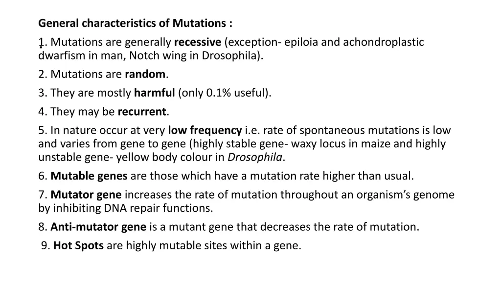 general characteristics of mutations