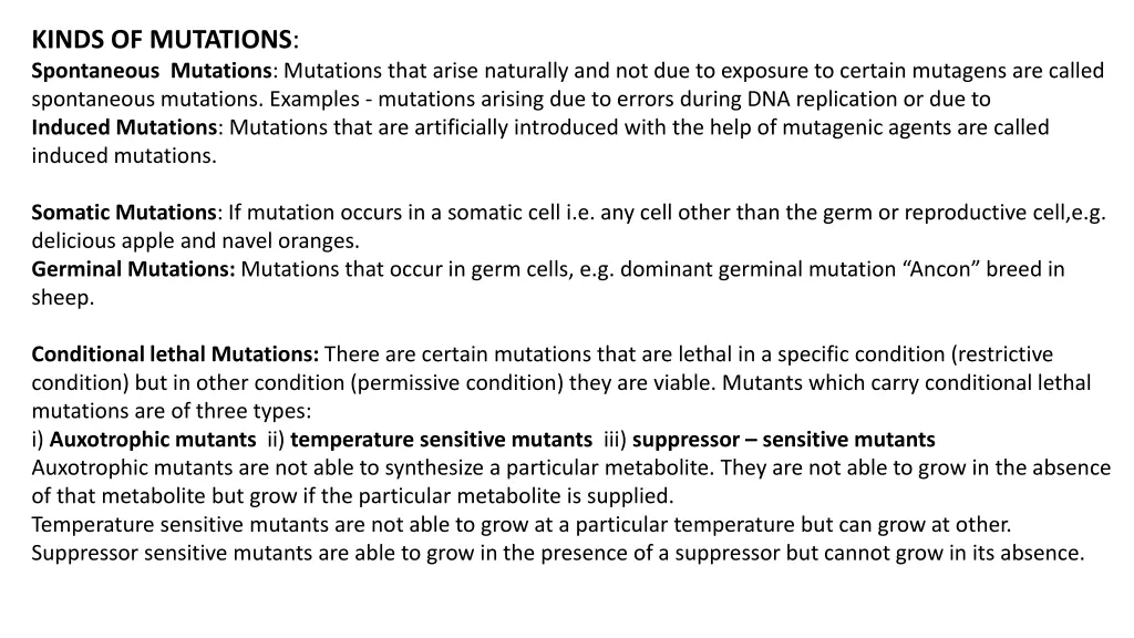 kinds of mutations spontaneous mutations