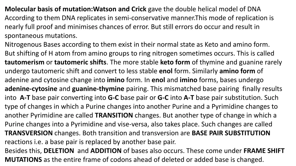 molecular basis of mutation watson and crick gave