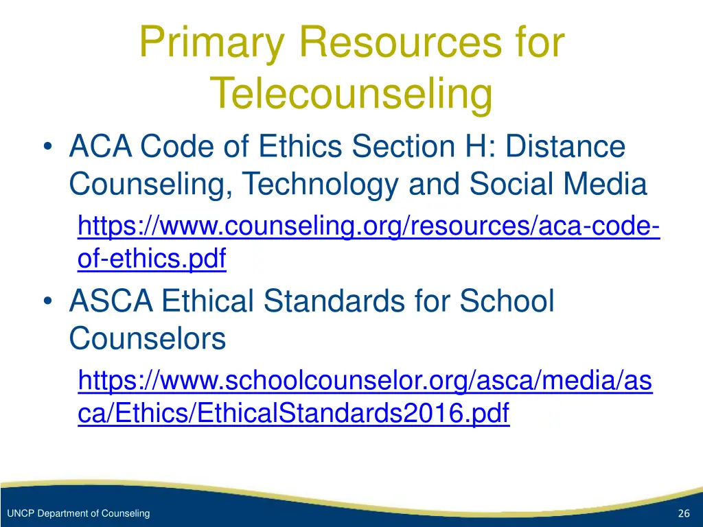 primary resources for telecounseling aca code