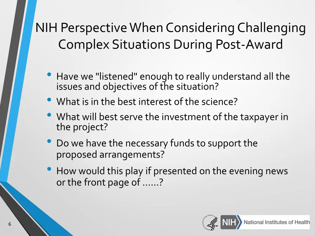 nih perspective when considering challenging