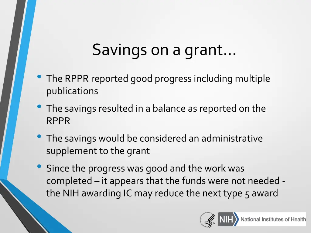 savings on a grant