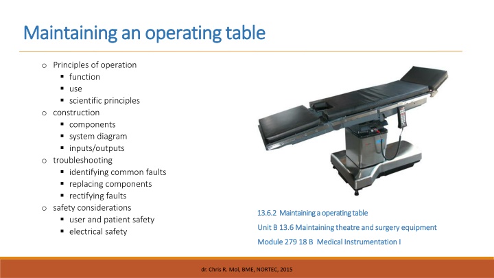 maintaining an operating table maintaining