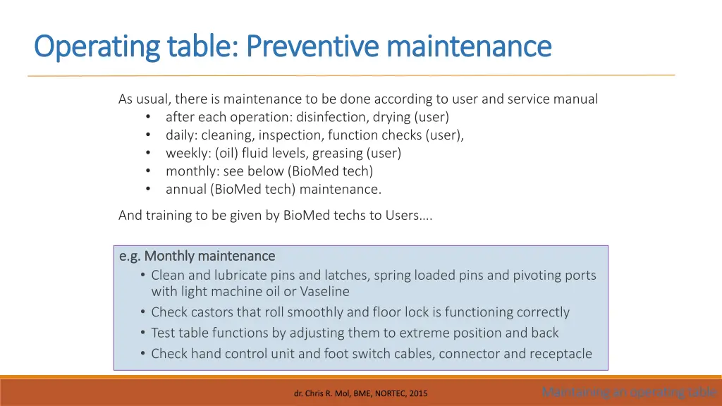 operating table preventive maintenance operating