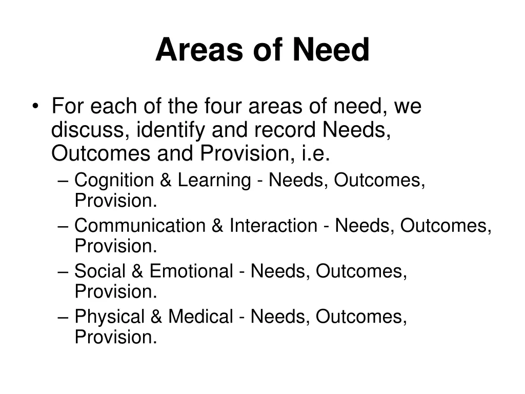 areas of need