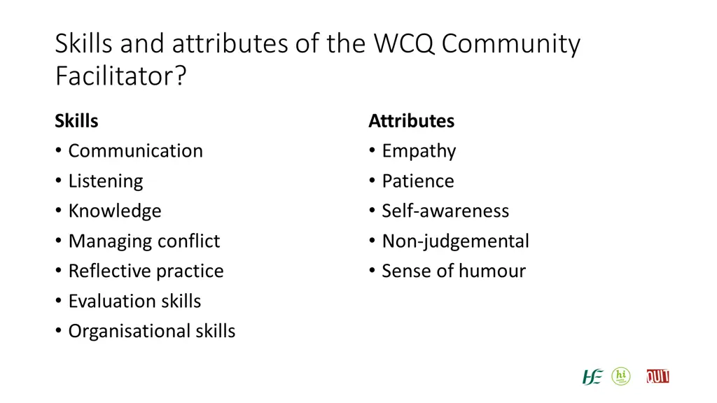 skills and attributes of the wcq community