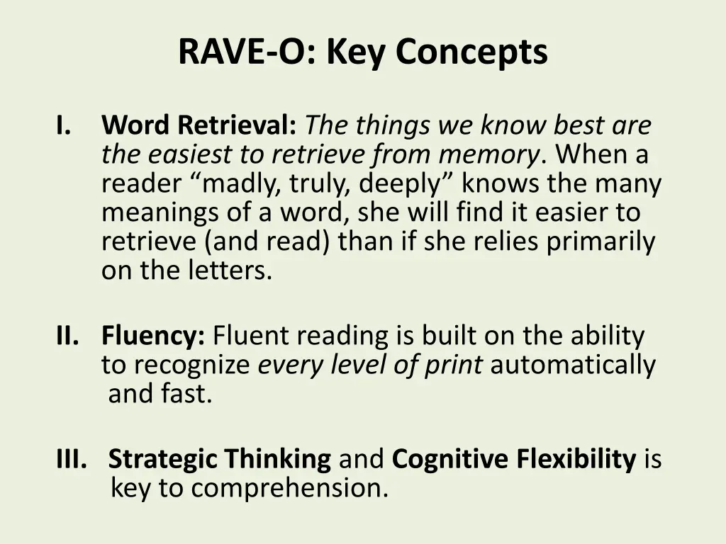 rave o key concepts