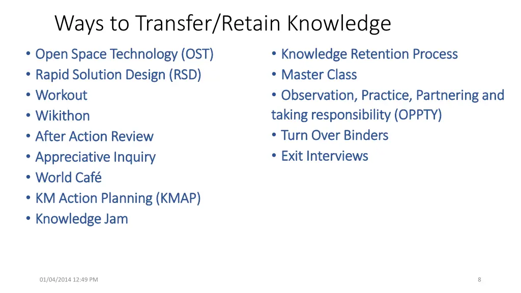 ways to transfer retain knowledge