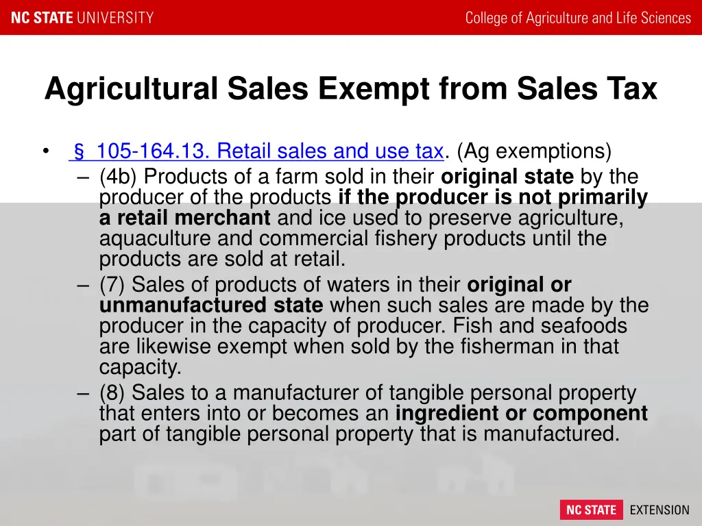 agricultural sales exempt from sales tax