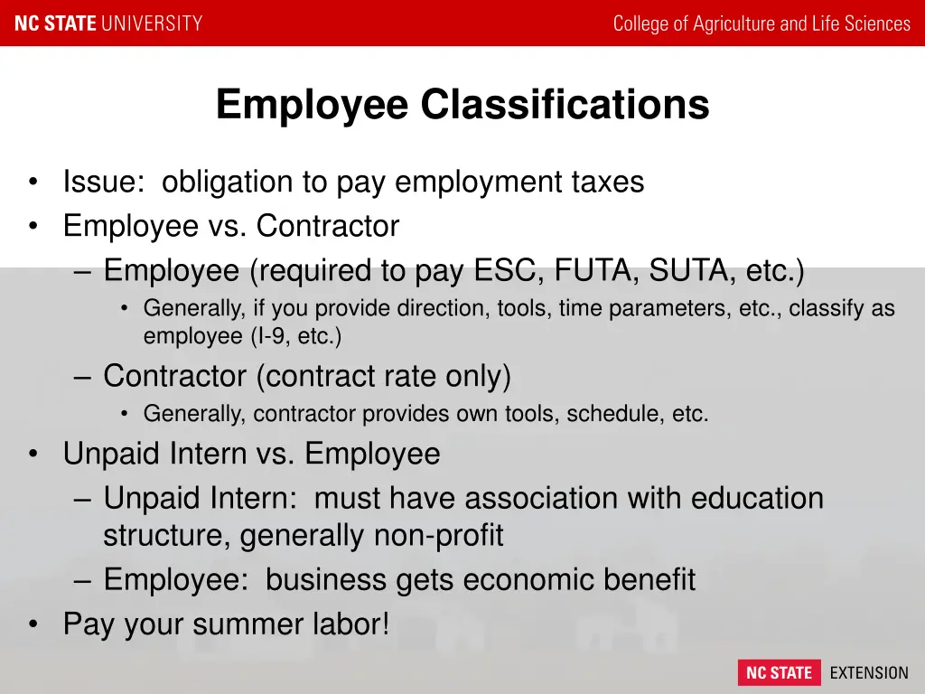 employee classifications