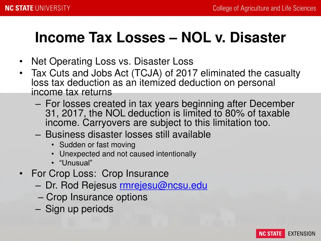 income tax losses nol v disaster