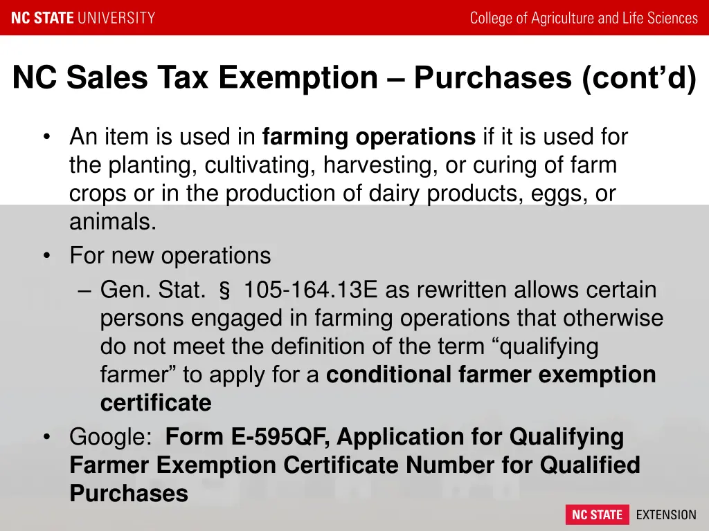 nc sales tax exemption purchases cont d