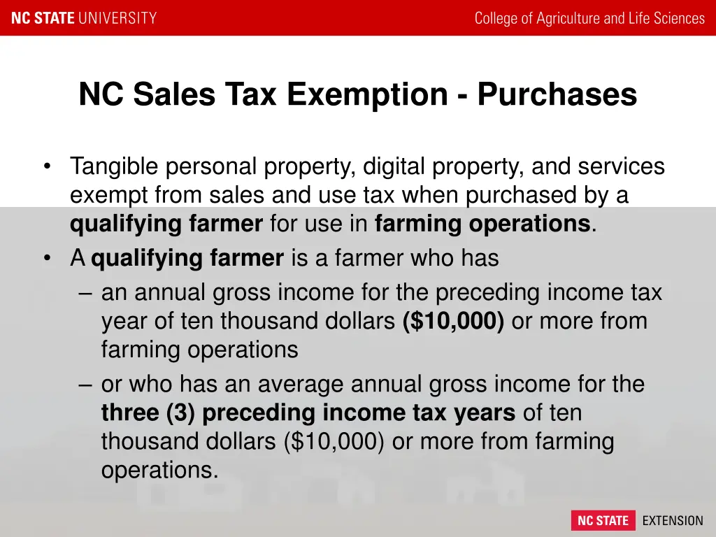 nc sales tax exemption purchases