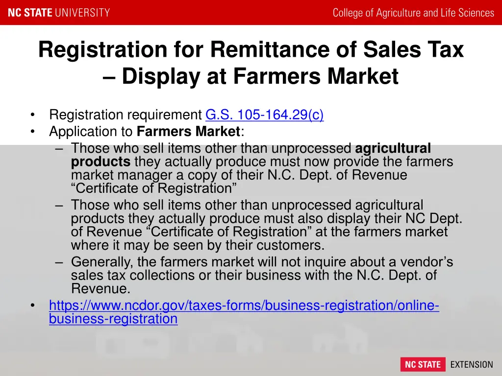 registration for remittance of sales tax display