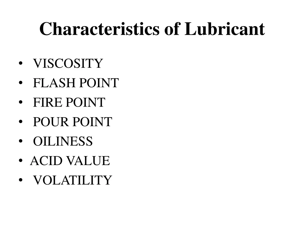 characteristics of lubricant